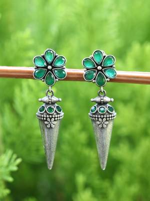 Elegant oxidised green and grey earring set for women and girls 2