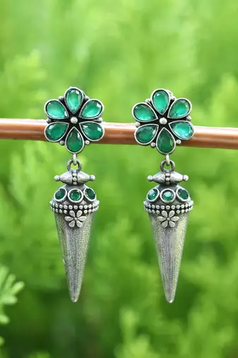 Elegant oxidised green and grey earring set for women and girls