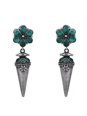Elegant oxidised green and grey earring set for women and girls 3