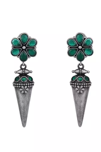 Elegant oxidised green and grey earring set for women and girls