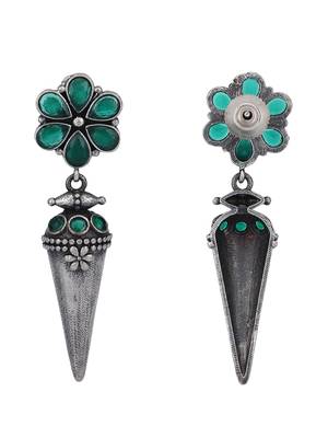 Elegant oxidised green and grey earring set for women and girls 4