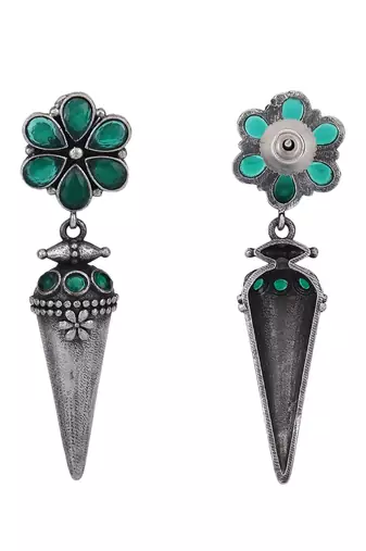 Elegant oxidised green and grey earring set for women and girls