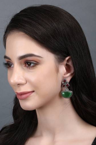 Elegant oxidised red and green earring set for women and girls