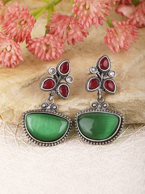 Elegant oxidised red and green earring set for women and girls 2