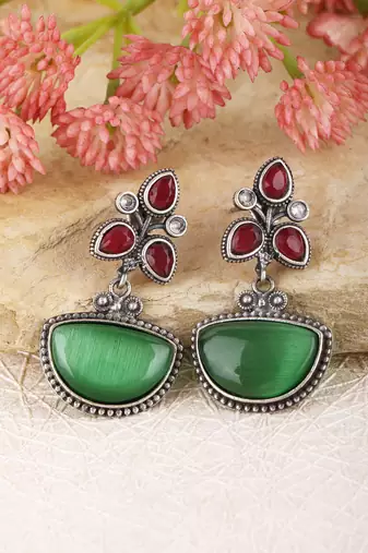 Elegant oxidised red and green earring set for women and girls
