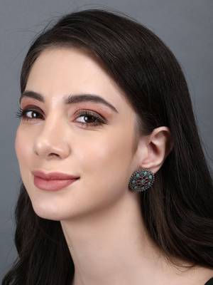 Elegant oxidised red and blue earring set for women and girls 1