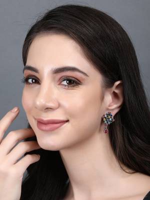 Elegant oxidised red,blue and yellow earring set for women and girls 1