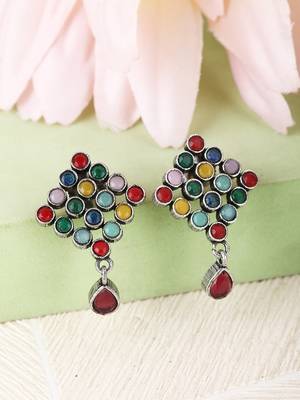 Elegant oxidised red,blue and yellow earring set for women and girls 2