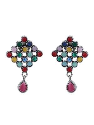 Elegant oxidised red,blue and yellow earring set for women and girls 3
