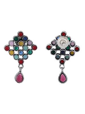 Elegant oxidised red,blue and yellow earring set for women and girls 4
