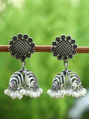 Classic oxidised grey earring set for women and girls 2