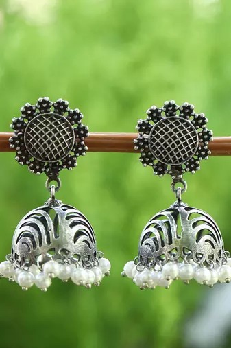 Classic oxidised grey earring set for women and girls