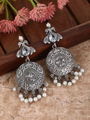 Classic oxidised grey earring set for women and girls 2