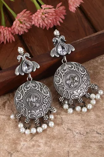 Classic oxidised grey earring set for women and girls