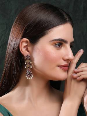 Elegant oxidised red and gold earring set for women and girls 1