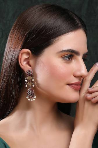 Elegant oxidised red and gold earring set for women and girls