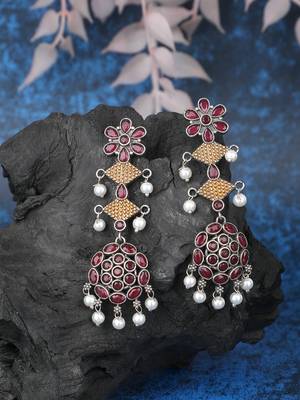 Elegant oxidised red and gold earring set for women and girls 2