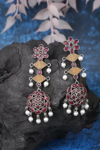 Elegant oxidised red and gold earring set for women and girls