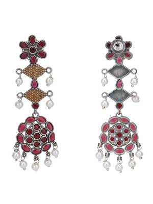Elegant oxidised red and gold earring set for women and girls 3