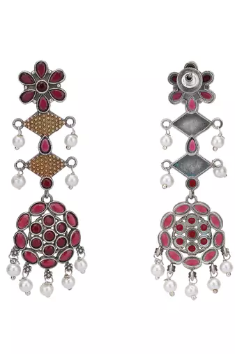 Elegant oxidised red and gold earring set for women and girls