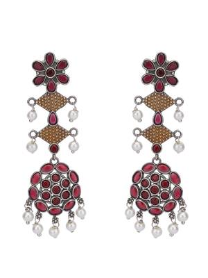 Elegant oxidised red and gold earring set for women and girls 4