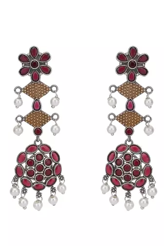 Elegant oxidised red and gold earring set for women and girls