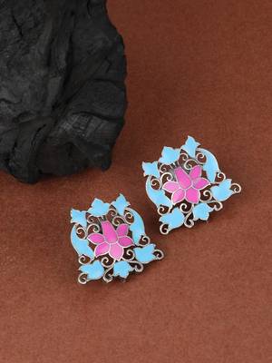 Elegant oxidised blue and pink earring set for women and girls 2