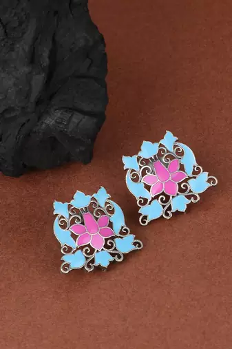 Elegant oxidised blue and pink earring set for women and girls