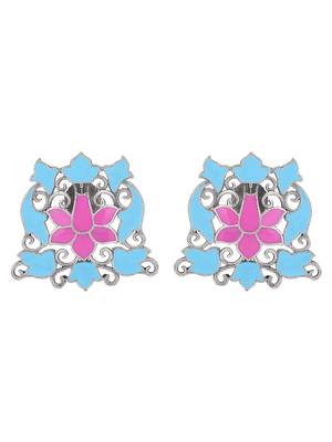 Elegant oxidised blue and pink earring set for women and girls 3
