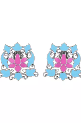 Elegant oxidised blue and pink earring set for women and girls