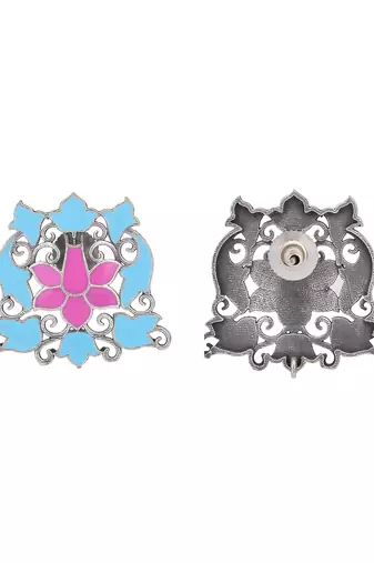Elegant oxidised blue and pink earring set for women and girls