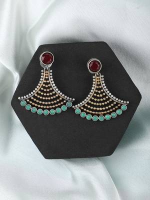 Elegant oxidised red and green earring set for women and girls 3