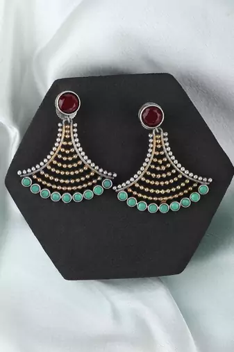 Elegant oxidised red and green earring set for women and girls