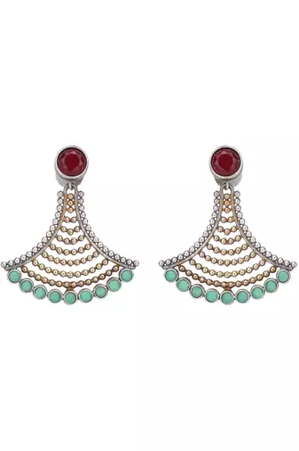 Elegant oxidised red and green earring set for women and girls