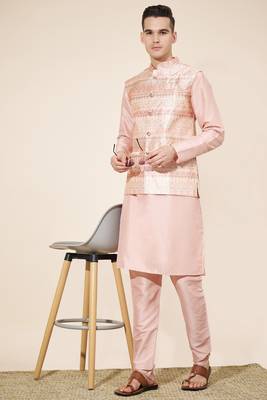 Pink Heavy Jacquard With Self Work Embroidered Kurta Pajama 1