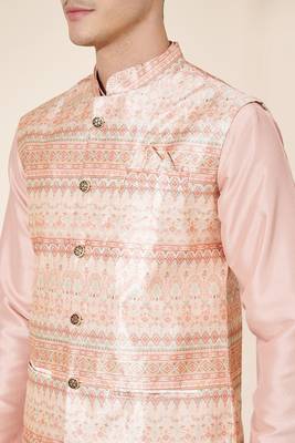 Pink Heavy Jacquard With Self Work Embroidered Kurta Pajama 2