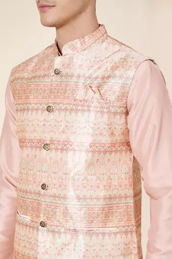 Pink Heavy Jacquard With Self Work Embroidered Kurta Pajama