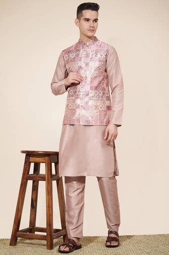 Pink Heavy Jacquard With Self Work Embroidered Kurta Pajama