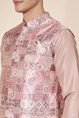Pink Heavy Jacquard With Self Work Embroidered Kurta Pajama 2