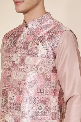 Pink Heavy Jacquard With Self Work Embroidered Kurta Pajama