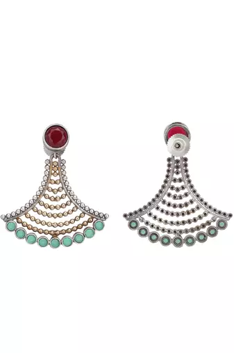 Elegant oxidised red and green earring set for women and girls