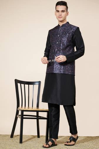 Black Heavy Jacquard With Self Work Embroidered Kurta Pajama