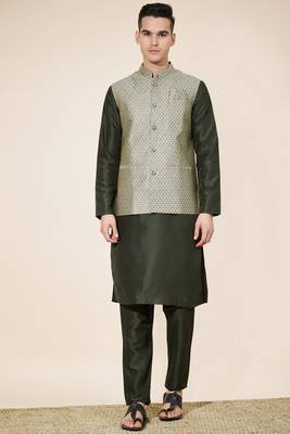 Green Heavy Jacquard With Self Work Embroidered Kurta Pajama 1