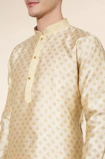 White Heavy Jacquard And Pintex World Embroidered Kurta Pajama