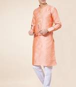 Peach Heavy Jacquard And Pintex World Embroidered Kurta Pajama
