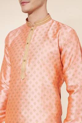 Peach Heavy Jacquard And Pintex World Embroidered Kurta Pajama 2