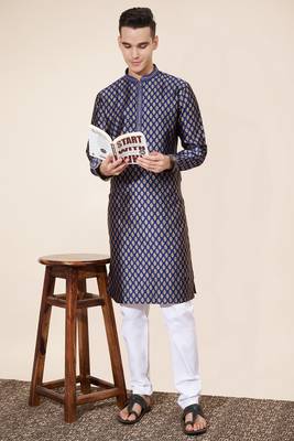 Blue Heavy Jacquard And Pintex World Embroidered Kurta Pajama 1