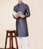 Blue Heavy Jacquard And Pintex World Embroidered Kurta Pajama