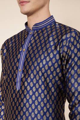 Blue Heavy Jacquard And Pintex World Embroidered Kurta Pajama 2
