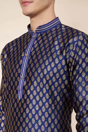 Blue Heavy Jacquard And Pintex World Embroidered Kurta Pajama